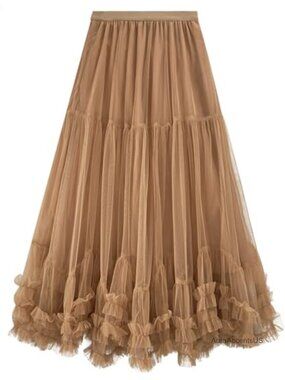 Fairy Maxi Tulle Skirt Layered Mesh Tiered High Waist A-Line Tutu Skirt